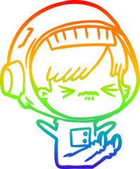 rainbow gradient line drawing cartoon astronaut woman