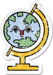 distressed sticker of a cute cartoon globe of the world