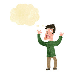 cartoon frightened man with thought bubble