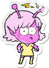 distressed sticker of a cartoon alien girl