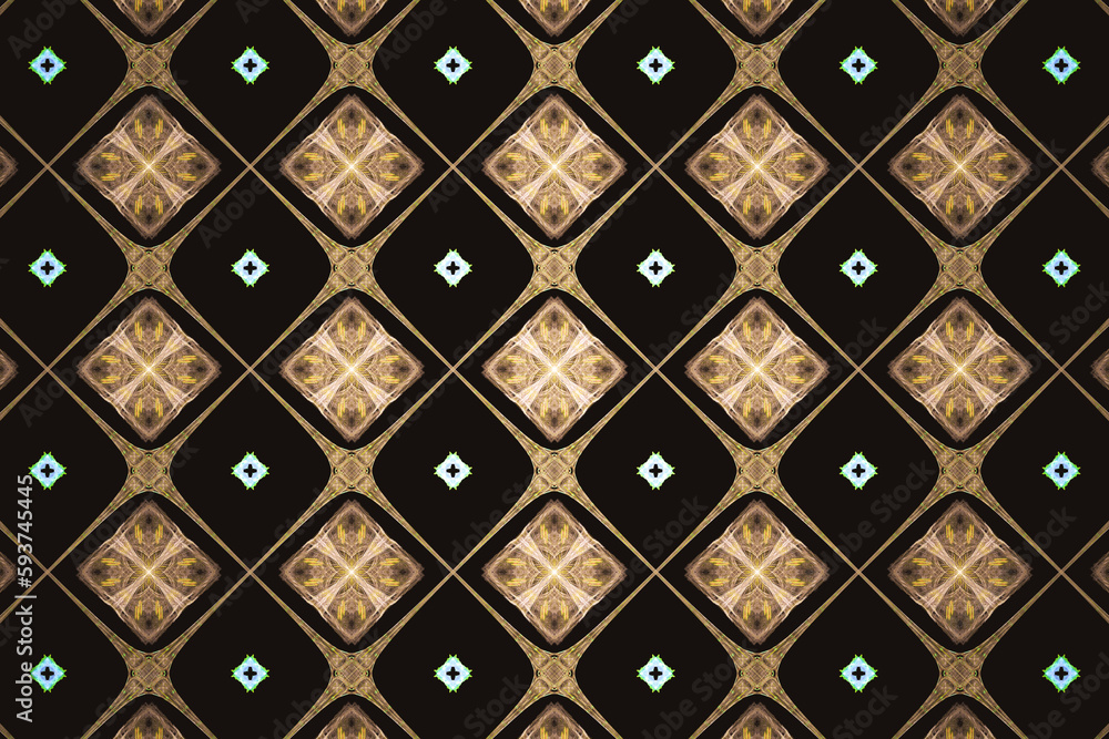Aufkleber orange checkered pattern of crooked squares on a black background. abstract fractal 3d rendering