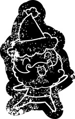 man with beard sticking out tongue wearing santa hat
