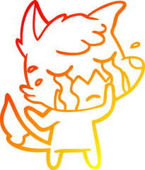 warm gradient line drawing crying fox cartoon
