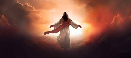 Ascension of Jesus Christ to haven. Generative AI - obrazy, fototapety, plakaty