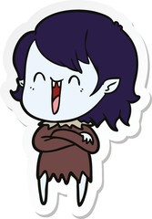 sticker of a cute cartoon happy vampire girl