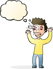 cartoon terrified man with thought bubble