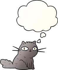 cartoon cat and thought bubble in smooth gradient style