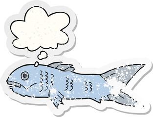 cartoon fish and thought bubble as a distressed worn sticker