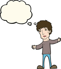 cartoon worried man with thought bubble