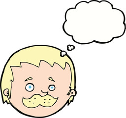 cartoon man with mustache with thought bubble
