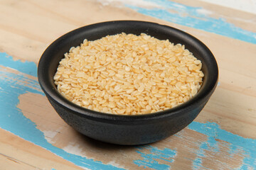bowl with chickpea on blue rustic wooden table
