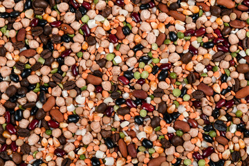 Miscellaneous mixed seeds in pile formed background texture