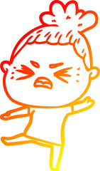 warm gradient line drawing cartoon angry woman