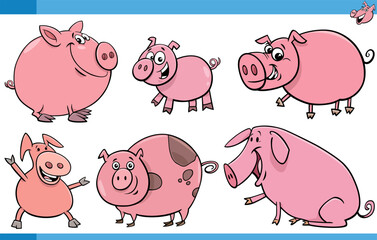 funny cartoon pigs farm animals comic characters set