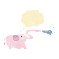 cartoon elephant squirting water with thought bubble