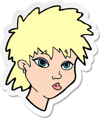 sticker of a cartoon curious girl