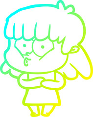 cold gradient line drawing cartoon whistling girl