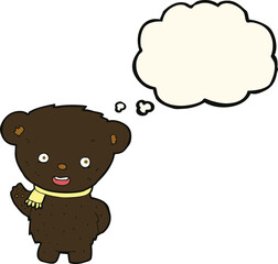 cartoon black bear waving with thought bubble