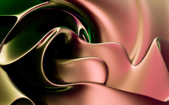 3D render of an abstract wavy metallic rose golden cloth