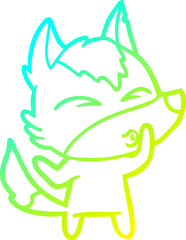 cold gradient line drawing cartoon wolf whistling