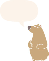 cartoon bear and speech bubble in retro style