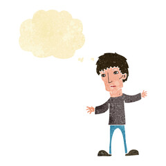 cartoon worried man with thought bubble