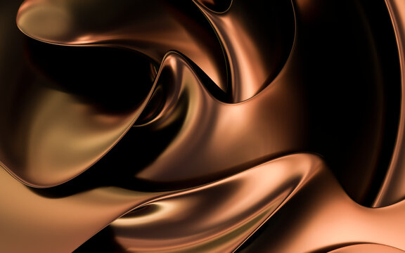 3D render of an abstract wavy metallic bronze cloth