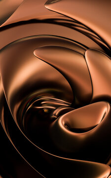 3D render of an abstract wavy metallic bronze cloth