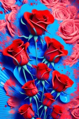 highly detailed red and blue roses - generative ai