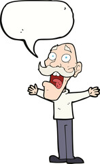 cartoon stressed old man with speech bubble