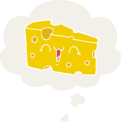 cartoon cheese and thought bubble in retro style