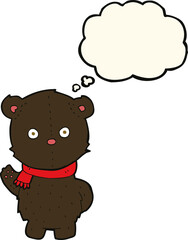 cartoon waving black bear cub with thought bubble