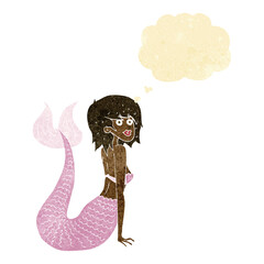cartoon mermaid with thought bubble
