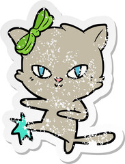 distressed sticker of a cute cartoon cat