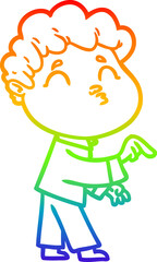 rainbow gradient line drawing cartoon man pouting