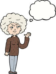 Obraz premium cartoon annoyed old woman waving with thought bubble
