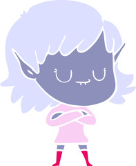 happy flat color style cartoon elf girl