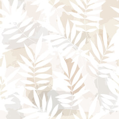 Fototapeta na wymiar Leaves pattern. Watercolor leaves seamless vector background, textured jungle print