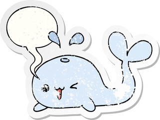 cartoon whale and speech bubble distressed sticker