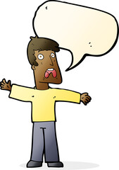 cartoon frightened man with speech bubble