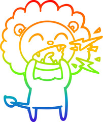 rainbow gradient line drawing cartoon roaring lion