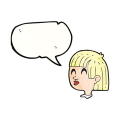 speech bubble textured cartoon female face