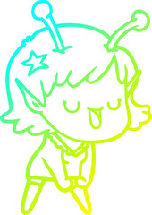 cold gradient line drawing happy alien girl cartoon