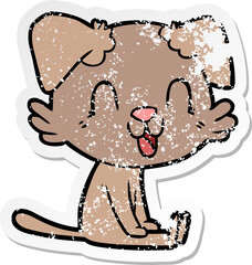 distressed sticker of a laughing cartoon dog