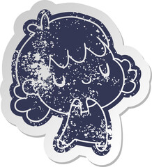 distressed old sticker of a cute kawaii girl