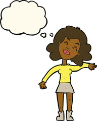 cartoon woman only joking with thought bubble