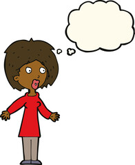cartoon surprised woman with thought bubble