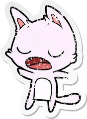distressed sticker of a talking cat cartoon