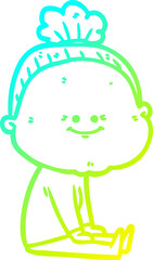 cold gradient line drawing cartoon happy old woman