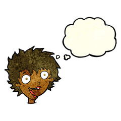 cartoon crazy excited woman with thought bubble